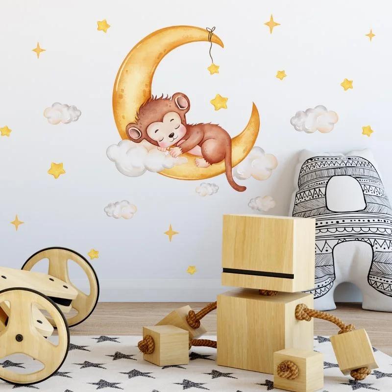 Cartoon Decoration Wall Stickers Monkey Pillow Moon Cloud Star Wall Sticker Preschool Bedroom Decoration Self Adhesive Stickers