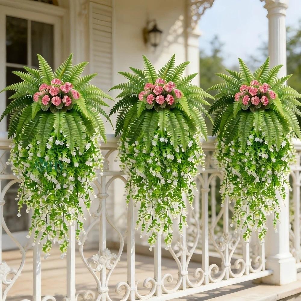 UV Resistant Morning Glory Boston Fern Hanging Vine Artificial Persian Fern Leafs Vine Home Decor