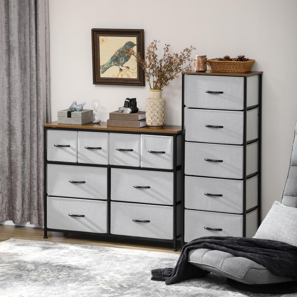 Chest of 8 Drawers Storage Unit Folding Fabric Drawers - Black Steel Frame - 100 x 30 x 78 cm