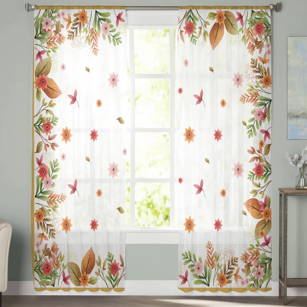 Autumn Leaves Watercolor Tulle Window Curtains for Bedroom Indoor Living Room Voile Decorative Sheer Curtains Drapes