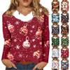 Women's Long Sleeve  Christmas Gift Printed Plush Collar V-Neck Top