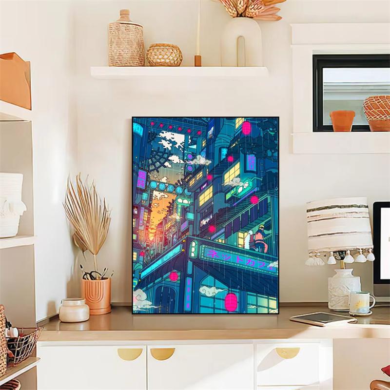 5D Diy Diamond Painting Japanese Anime Building Scene Fantasy Full Rhinestone Mosaic Embroidery Cross Stitch Kit Home Decor Gift