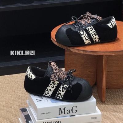 Уродливые и милые женские модные туфли с леопардовым принтом, новинка ранней осени, нишевые повседневные туфли на скрытой платформе, с ретро-расцветкой