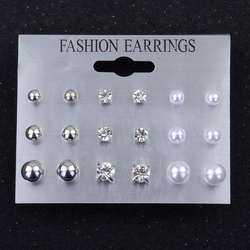 Korean Women Earrings 12 Pair/Set Beige White Pearl Simple Fashion Earrings Wedding Jewelry For Gift Valentine's Day Gift