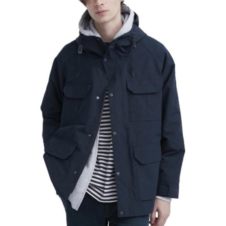 Uniqlo Однотонная куртка с карманом на молнии Унисекс куртки Глубокий синий 459590-69
