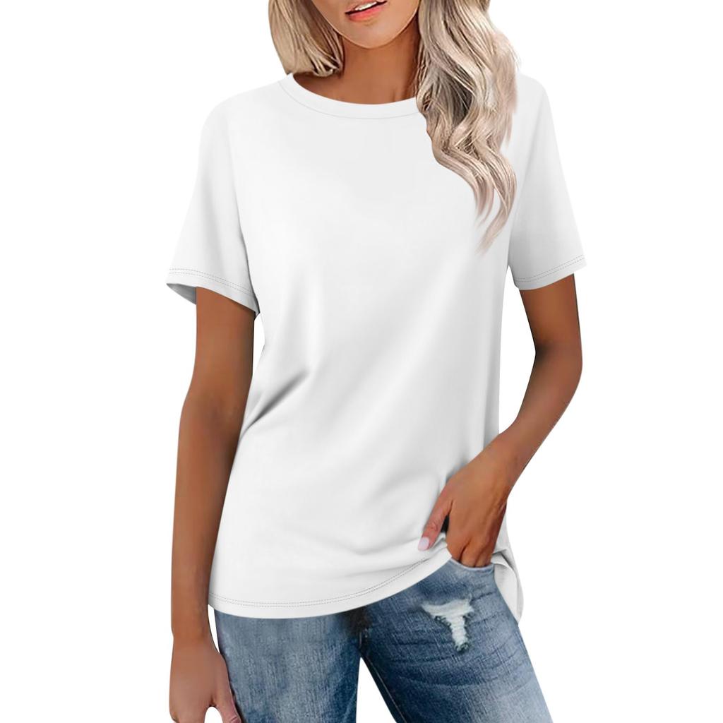 Женская модная повседневная однотонная блузка с круглым вырезом и коротким рукавом