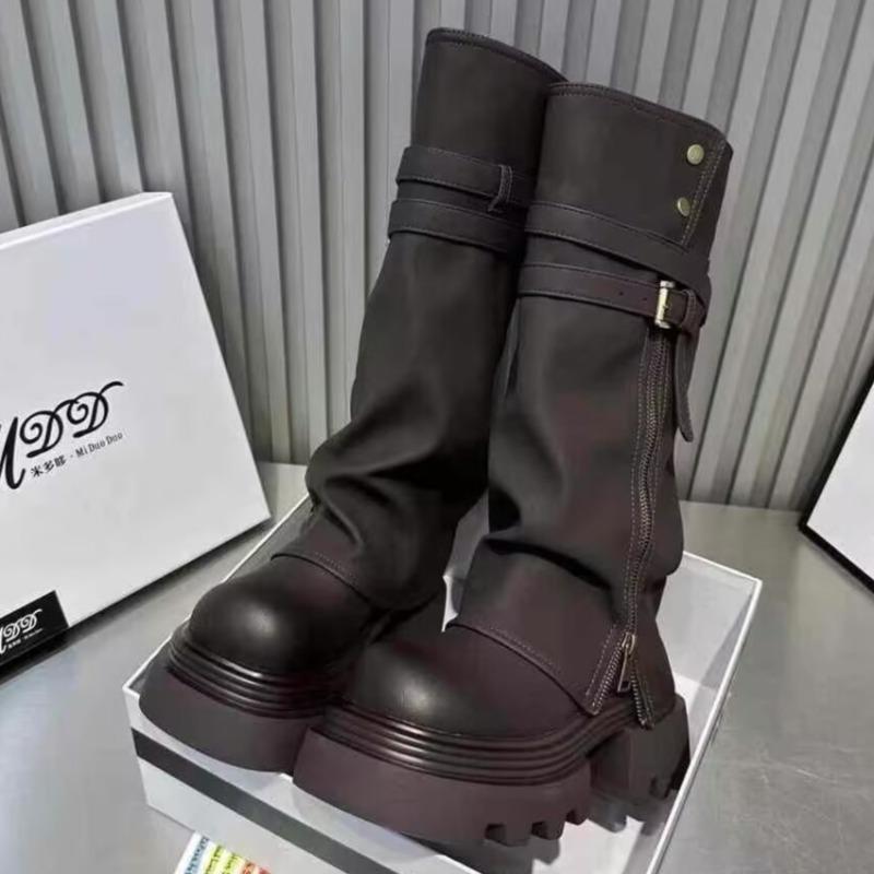 Platform Women Knee High Boots Brand High Heels Shoes Woman Winter 2025 Trend Goth Chelsea Casual Shoes Fad Chunky Botas Mujer