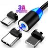 3A LED Magnetic USB Cable Fast Charging USBC Cable Magnet Charger Data Charge Micro USB Cable Mobile Phone Cable USB Cord