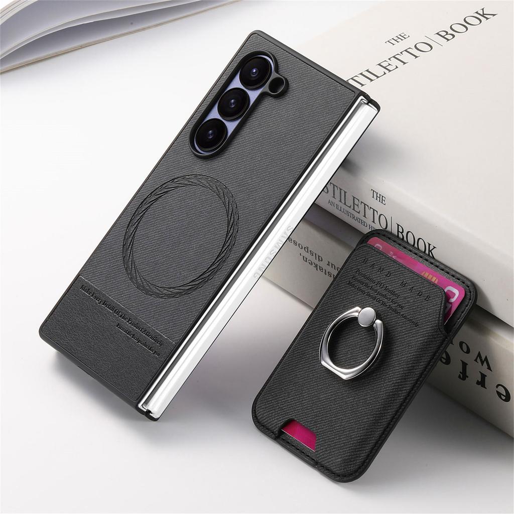 Магнитный кожаный чехол-кошелек для телефона с держателем для карт и кольцом для Samsung Galaxy Z Fold 7 6 5 4 3 Fold7 Fold6 5G Съемная крышка