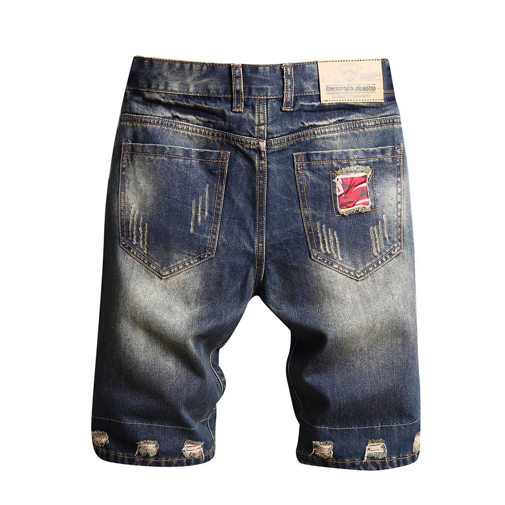 Men's Casual And Loose Hole Stitching Drape Characteristic Foot Denim Shorts