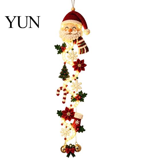 Lighted Holiday Door Hanger Glowing Christmas Hanger, Crochet Spiral Ornament with LED Lights, Snowman Santa Reindeer Winter Wonderland Window