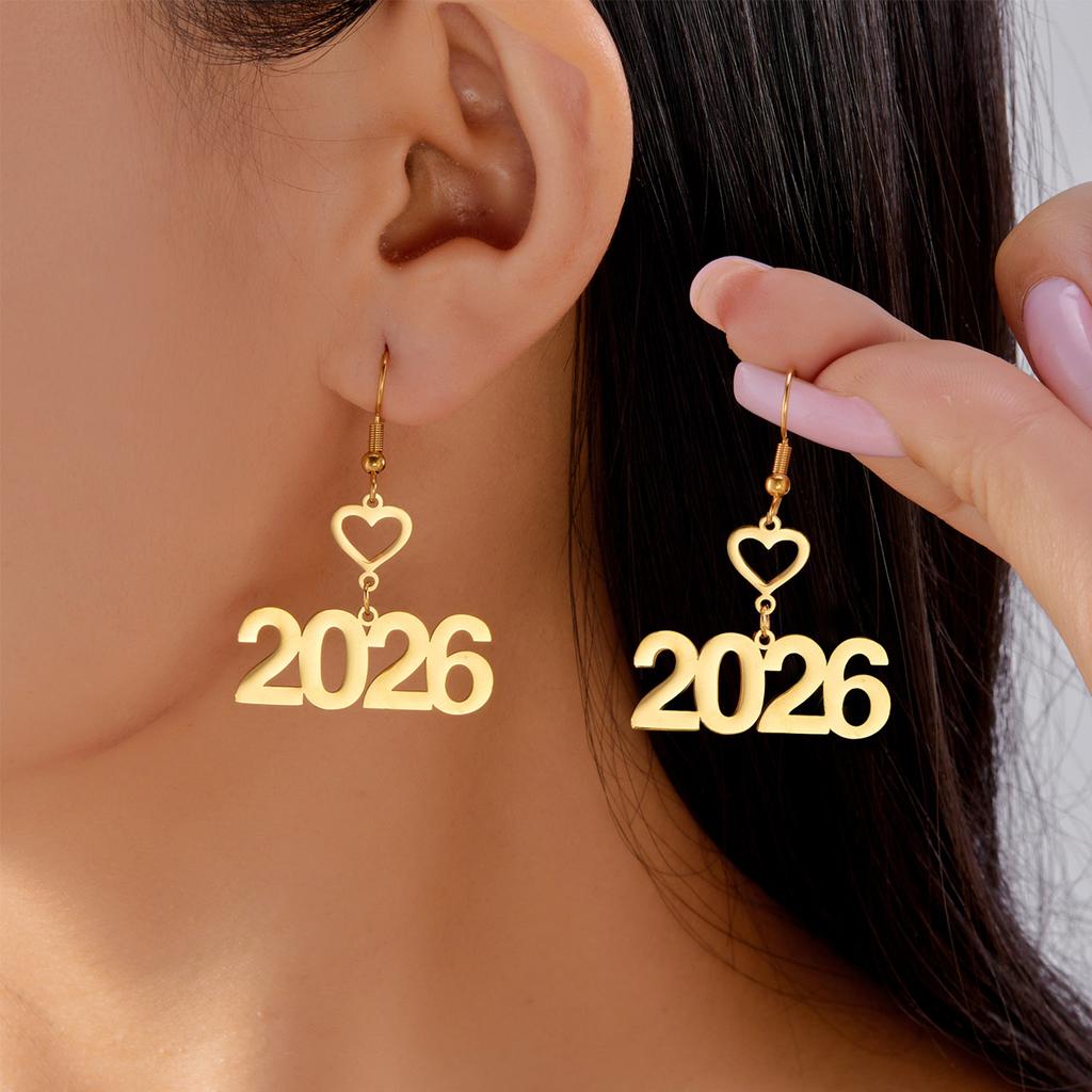 Серьги-подвески из нержавеющей стали номер 2026 для женщин, минималистичные серьги геометрической формы золотого цвета, новогодние ювелирные подарки
