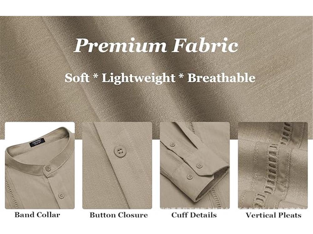 Men's Casual Cotton Linen Stand Collar Shirt - European & American Style for Summer Beach Vacation 2026