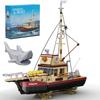 Great White Shark Fishing Boat Assembly Kit Sea Adventure Ship Large Sea Shark Animal Animal Block Toy Present Girls Boys Children Children Adults