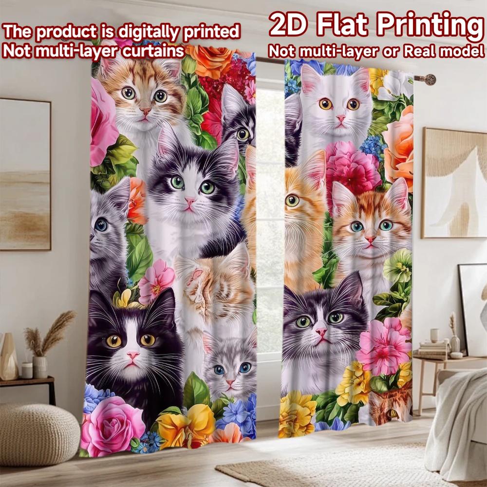 2D flat Photography Backdrop Tapestry Cute Kittens Among Flowers 100% Polyester Party Decorations for New Year celebration