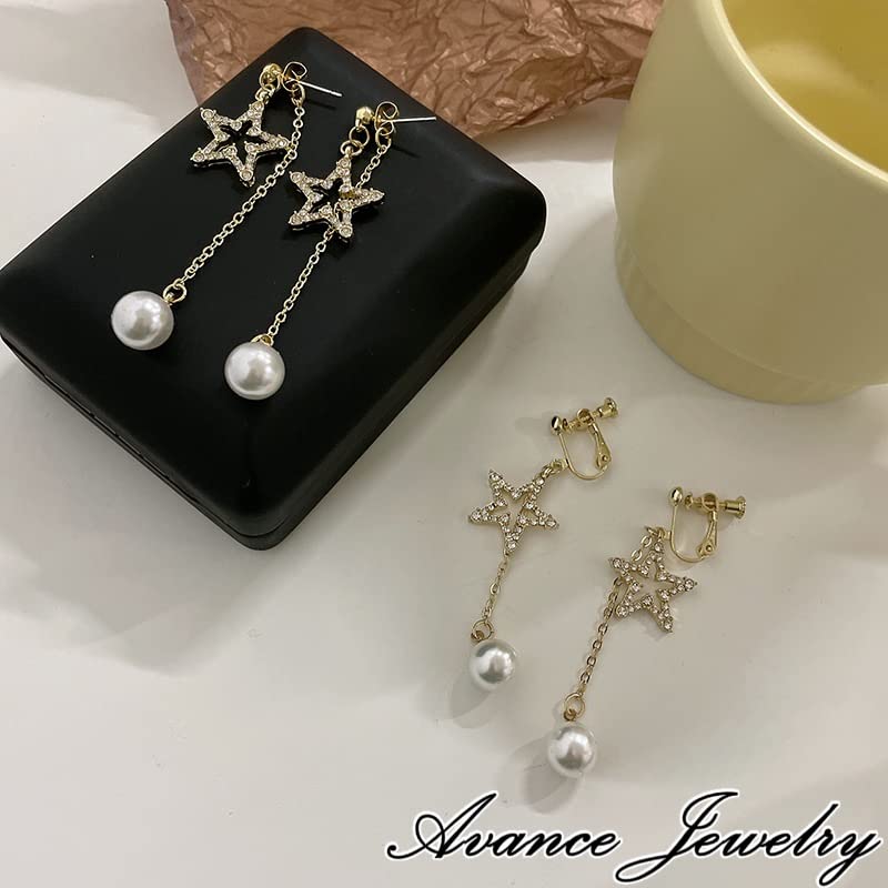 Avance Star Pearl Earrings Gold Ladies Cute Gorgeous (Earrings)