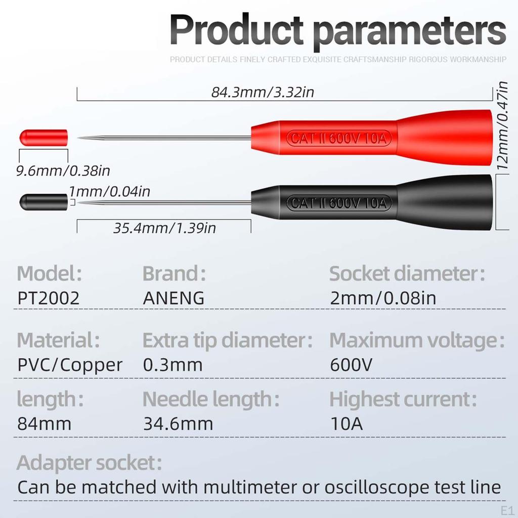 2 Pieces Professional Test Probe Pins Probes Brass 2mm Socket Cable for Car