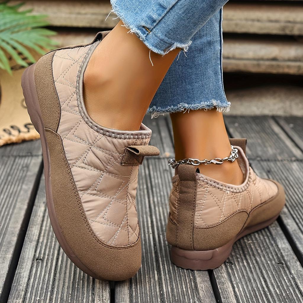 Женские уютные зимние ботинки-слипоны - Теплые флисовые ботильоны с круглым носком и массивной подошвой, Коричневые повседневные ботинки для повседневной одежды, Зимняя обувь