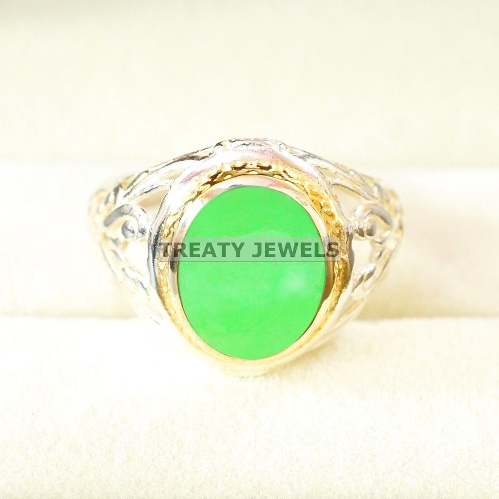 Jade Oval Cut Gemstone With 925 Sterling Silver Ring For Men's #B158 JL375671606415