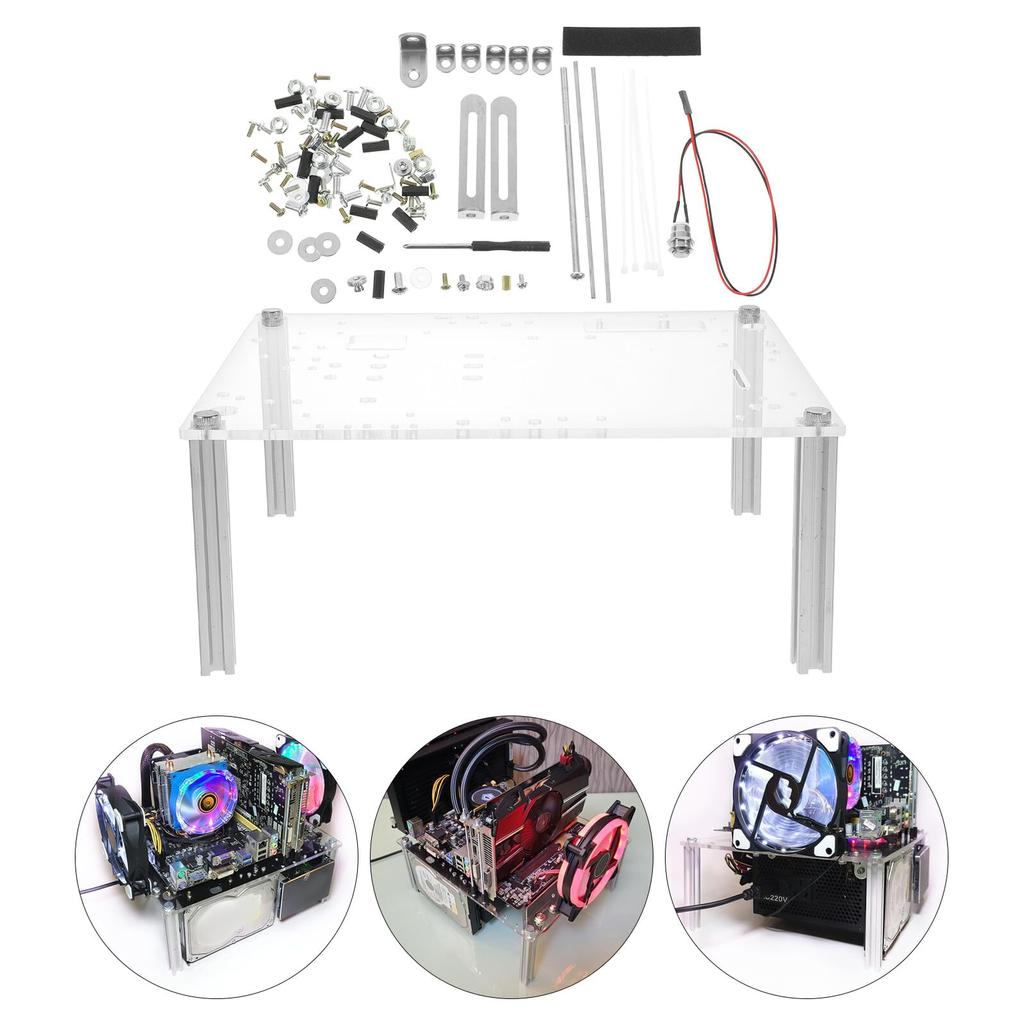OATIPHO PC Case, Open Frame, Acrylic Panel, MicroATX Compatible, Desktop, Workspace PC Frame, Rack, Space-Saving