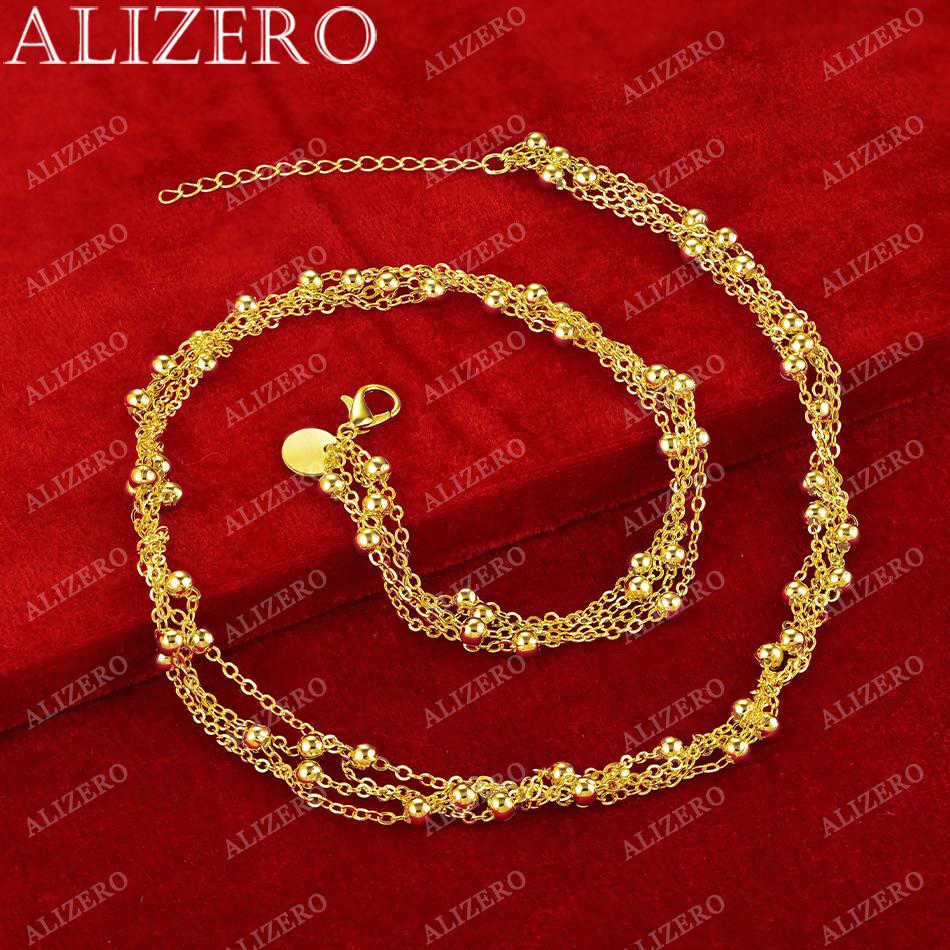 ALIZERO 18K Золотая Цепочка-Ожерелье с Кисточкой и Множеством Бусин, 20 Дюймов, Женское Изящное Ювелирное Изделие, Оптовая Продажа, Персональный Тренд, Модное Ожерелье
