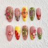 10Pcs 3D Floral Press-on Nails Thick Gel Design Summer French Fake Nails with Tip Artificial