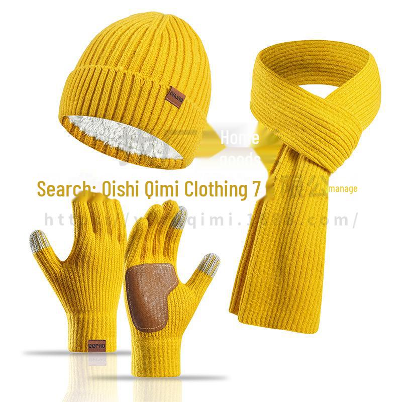 Зимний комплект из трех предметов: шерстяная шапка, шарф и кожаные перчатки в европейском и американском стиле для женщин — нескользящий