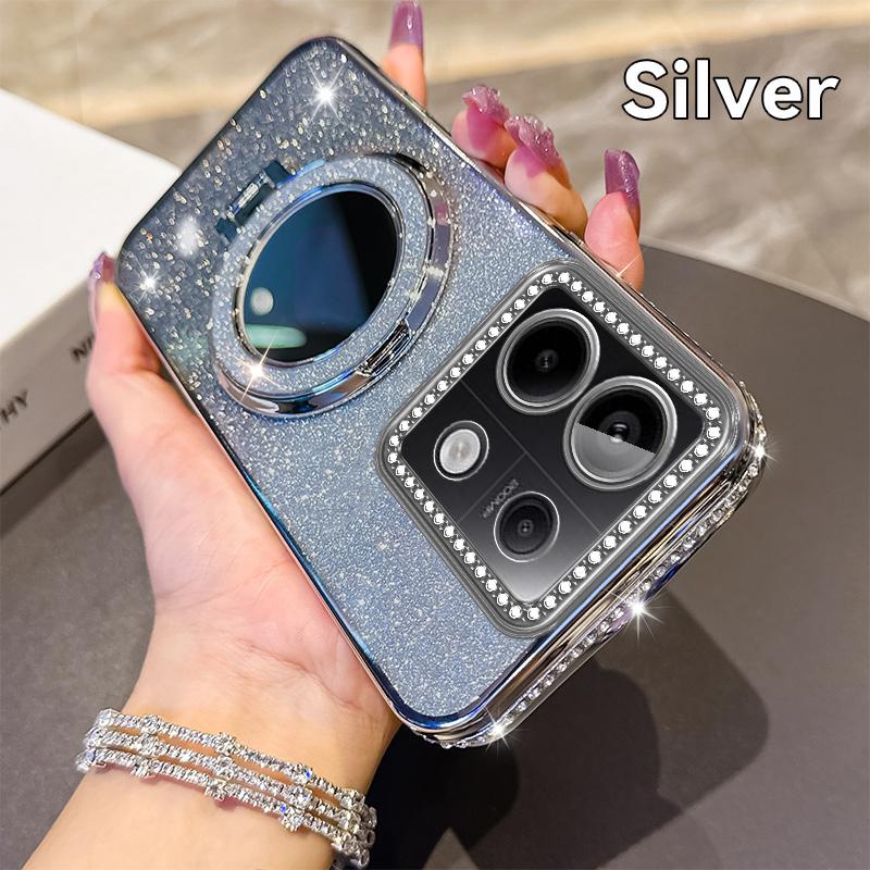 KEYSION Glitter Jewelled Magnetic Phone Case for Redmi Note 13 4G 13 Pro+5G Mirror Stand Shockproof Cover for Xiaomi POCO X6 M6 Pro