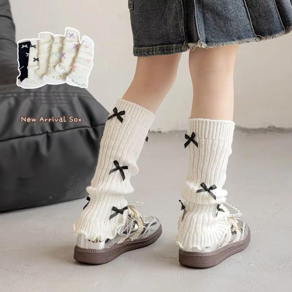 Bow Children's Sock Covers Knitted Warm Leg Warmers Sweet Knitted Sock