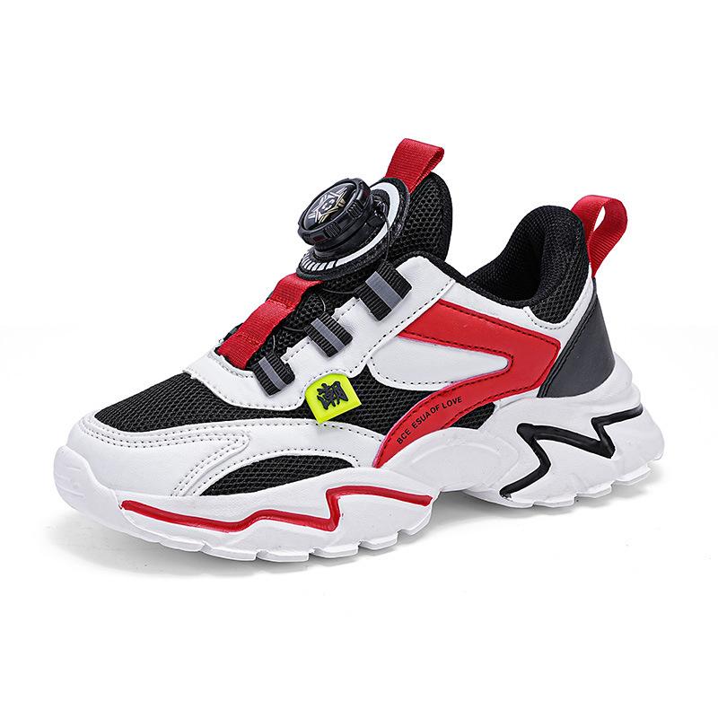 Boys Shoes 2025 Spring Mesh Breathable New Middle-aged and Older Children's Sports Shoes Boys Rotating Buckle Classmate Tide