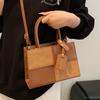 Stylish Simple Texture Small Square Bag Women's 2025 New Trend Handbag Splicing Shoulder Messenger Bag