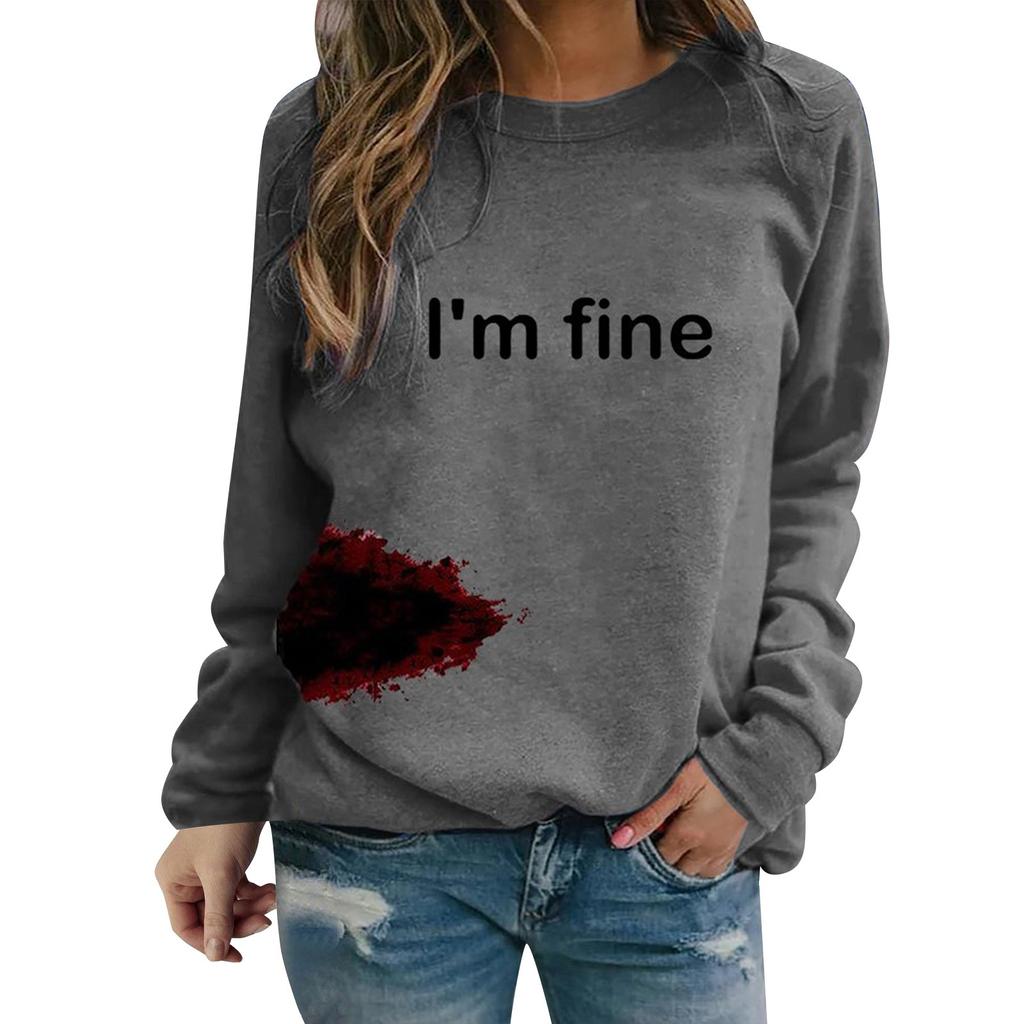 Женская толстовка с круглым вырезом и узором «кровь» с длинными рукавами I'm Fine, легкие толстовки с капюшоном для женщин, женская мода на молнии