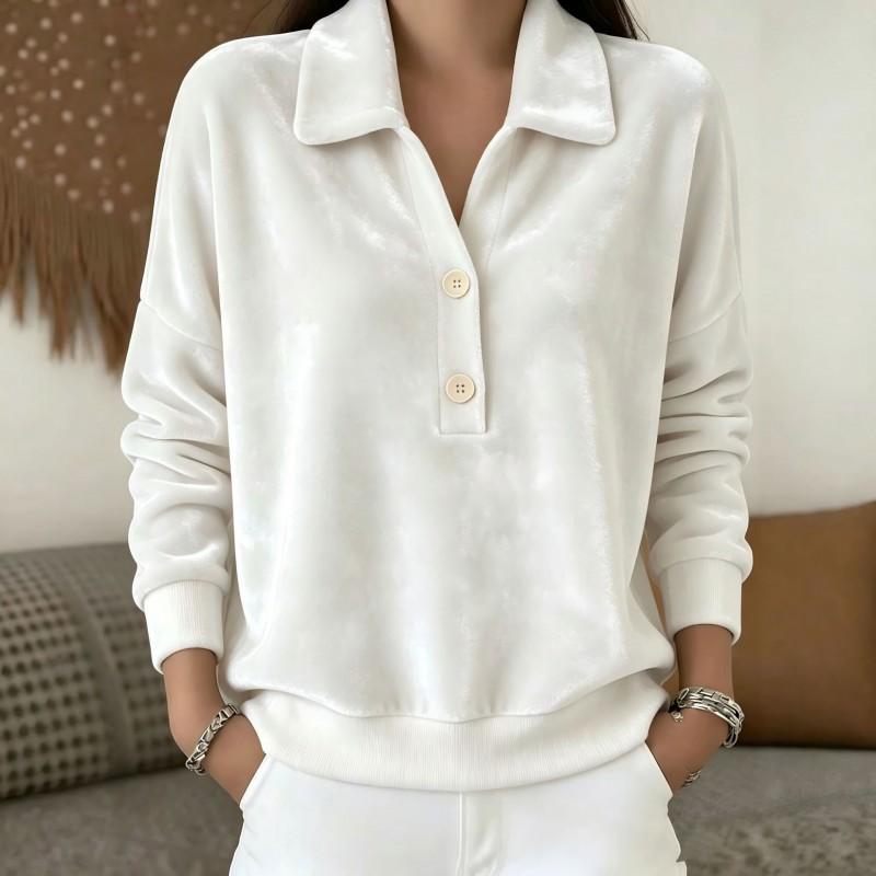 Womens Velvet Shirt Fall Winter 2026 Loose Fit Knit Collar Half Placket Button Up Casual Elegant Office Wear