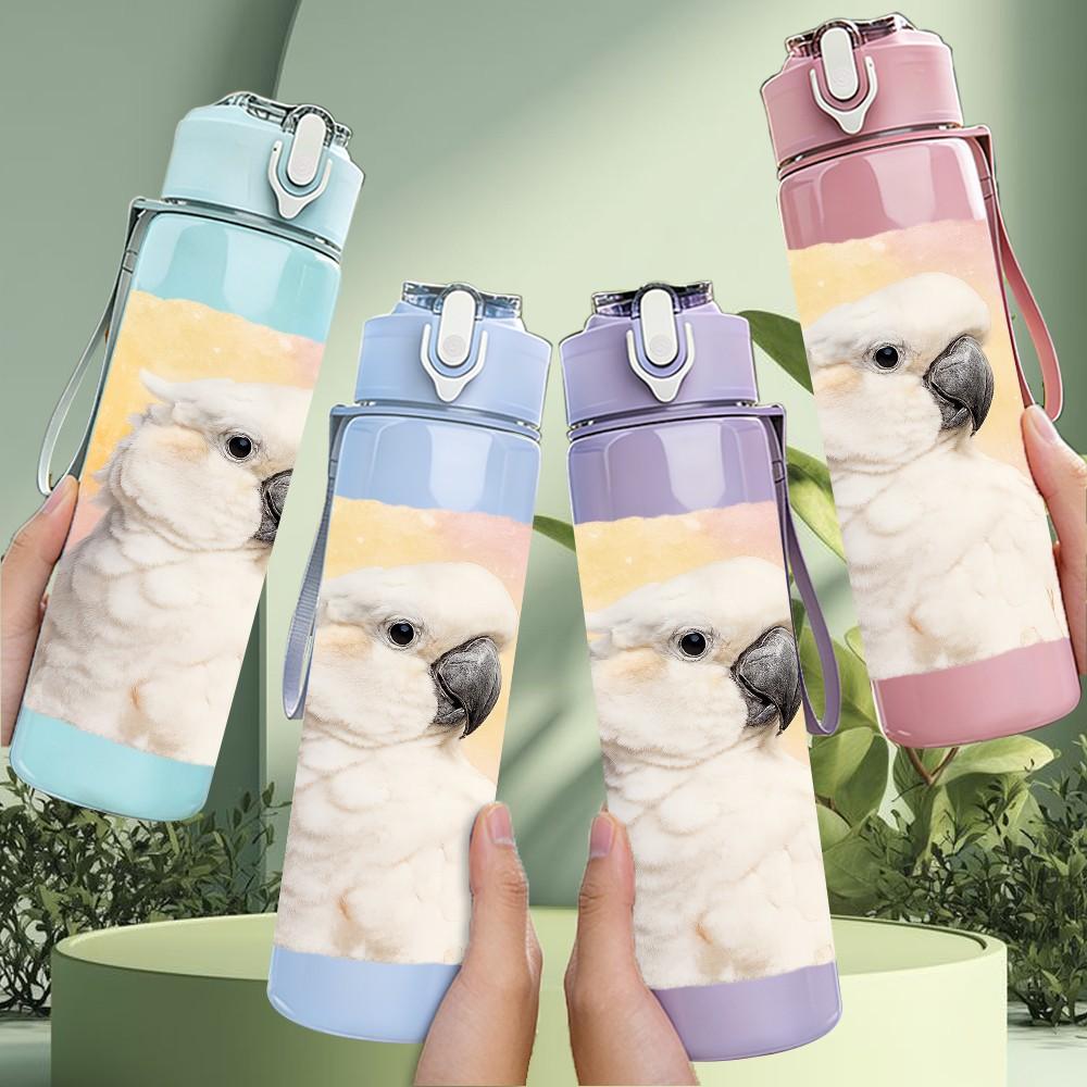 1PC White Cockatoo Bird Side Portrait 750ml Color Plastic Sports Water Bottle Leakproof Flip Straw Lid Suitable for Sports Office Home Use