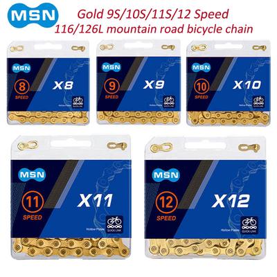New Road/MTB Bicycle Chain 8v 9v 10v 11v 12v Gold 118L 126L Bike Chain Quick-Link 8/9/10/11/12 Speed Chain for SHIMANO SRAM