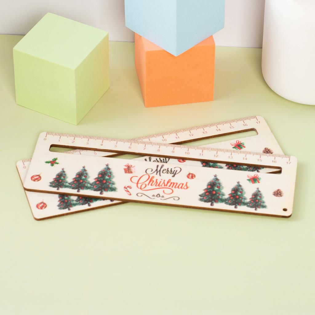 1 Piece Cute Cartoon Wood Straight Ruler Kawaii Tools Stationery Cartoon Drawing Christmas Gift Office School Measuring