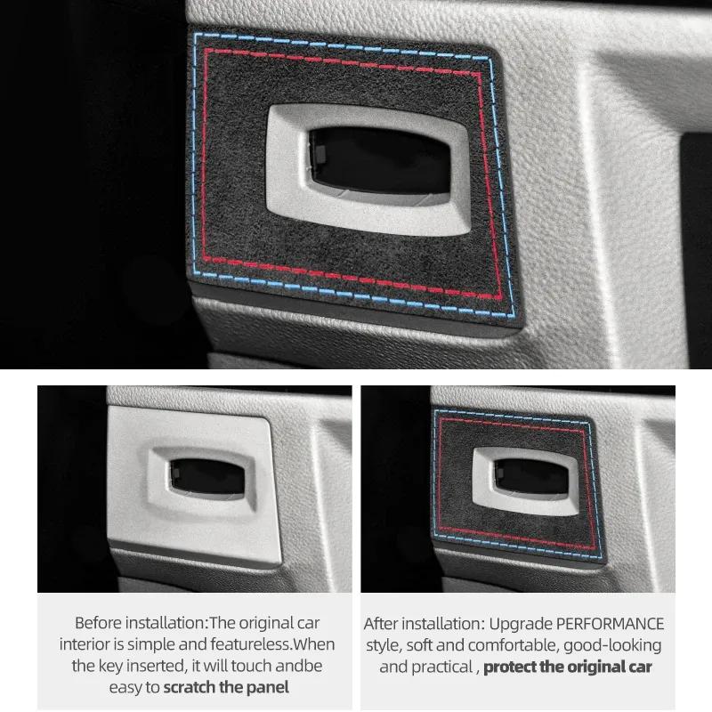 For BMW E90 E92 E93 3 Series Made of Alcantara Car Ignition Switch Key Hole Panel Cover Trim Frame Sticker Interior Accessories