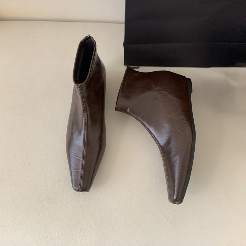 Европейско-американские короткие ботинки с квадратным носком женские 2025 осень-зима новые женские ботинки модные на внутренней платформе тонкие ботинки нишевый дизайн