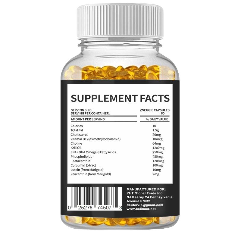 Balincer Antarctic Krill Oil Supplement with Omega-3 EPA DHA, Astaxanthin, B12 ,120 Caps