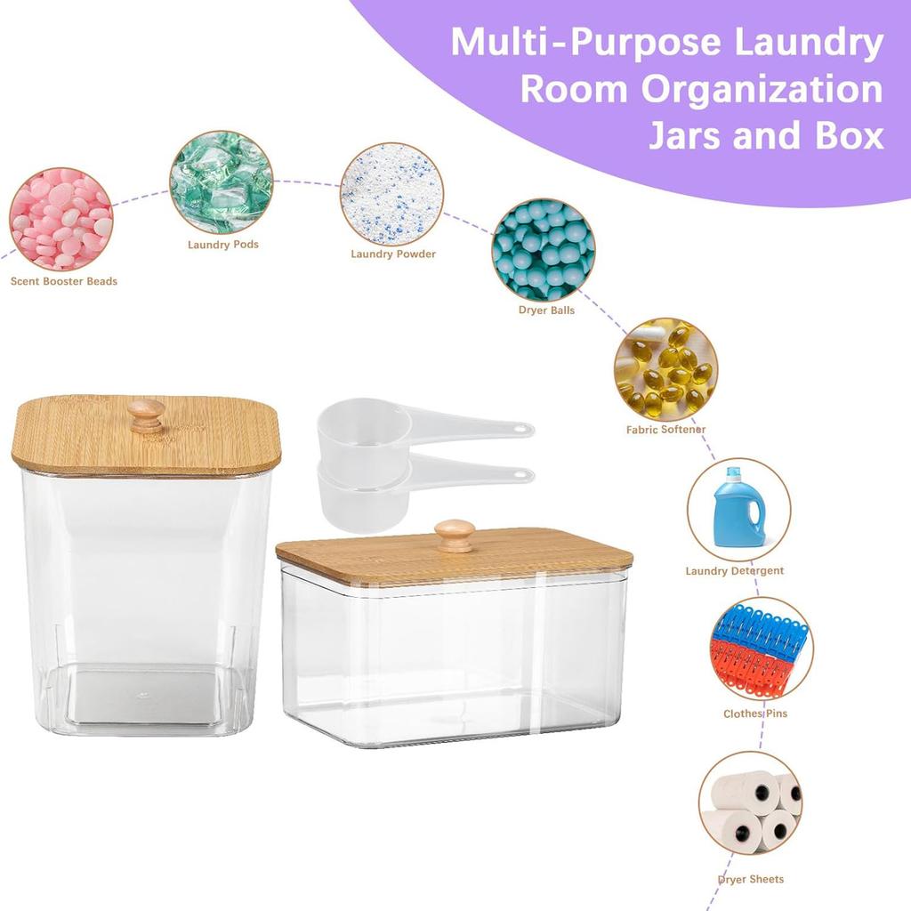 3 Pack Laundry Pods Containers & Plastic Powder Detergent Holder Set, Laundry Room Organization and Storage, Clear Organizer Jar