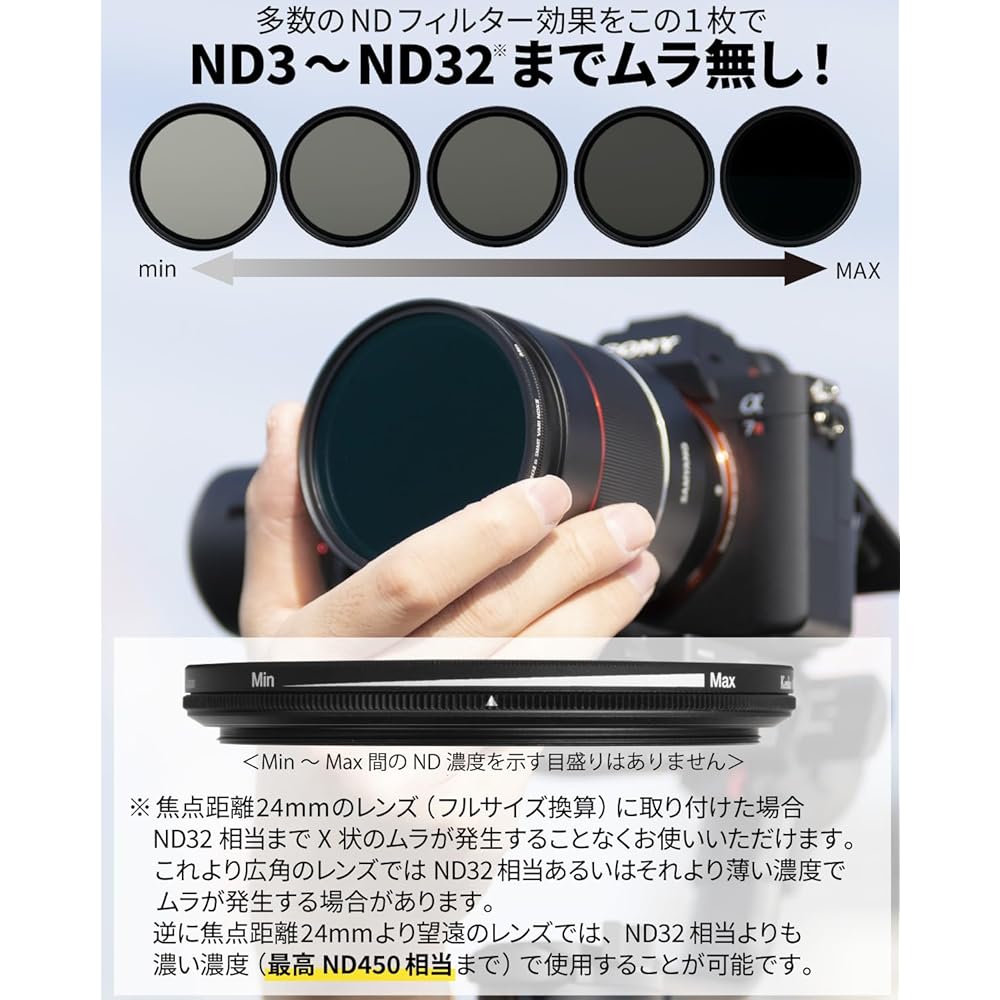 Kenko PRO1D smart Variable ND Filter, 77mm, ND3-32 (no X-shaped unevenness), ND3-450 (stepless adjustment), water- and oil-repellent coating, Made in