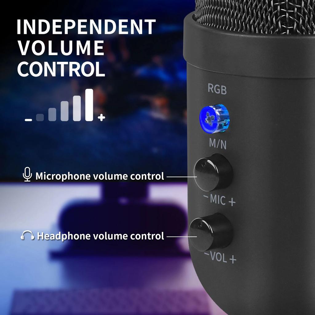 RGB игровой микрофон для ПК компьютерная запись USB конденсаторный микрофон подкастеры YouTu инфлюенсеры геймеры студийный микрофон