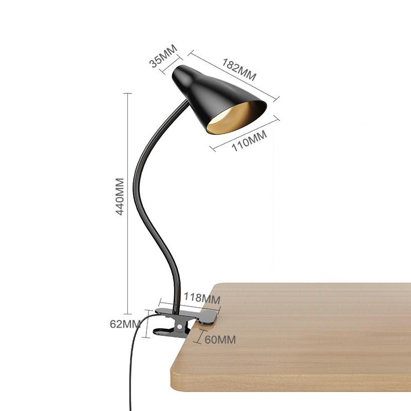 LED Desk Light Bedroom Dormitory Desktop Reading Lamps Plug-In Knob Switch Five Level Dimming Clip Type Iron Bedside Desk Lamp
