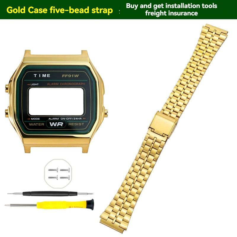 ONEMetal Комплект для модификации корпуса часов для Casio A158 A159 A168 AW158 A158WA A159W-N1 Корпус и ремешок из нержавеющей стали Металлический корпус часов ОбодокMN