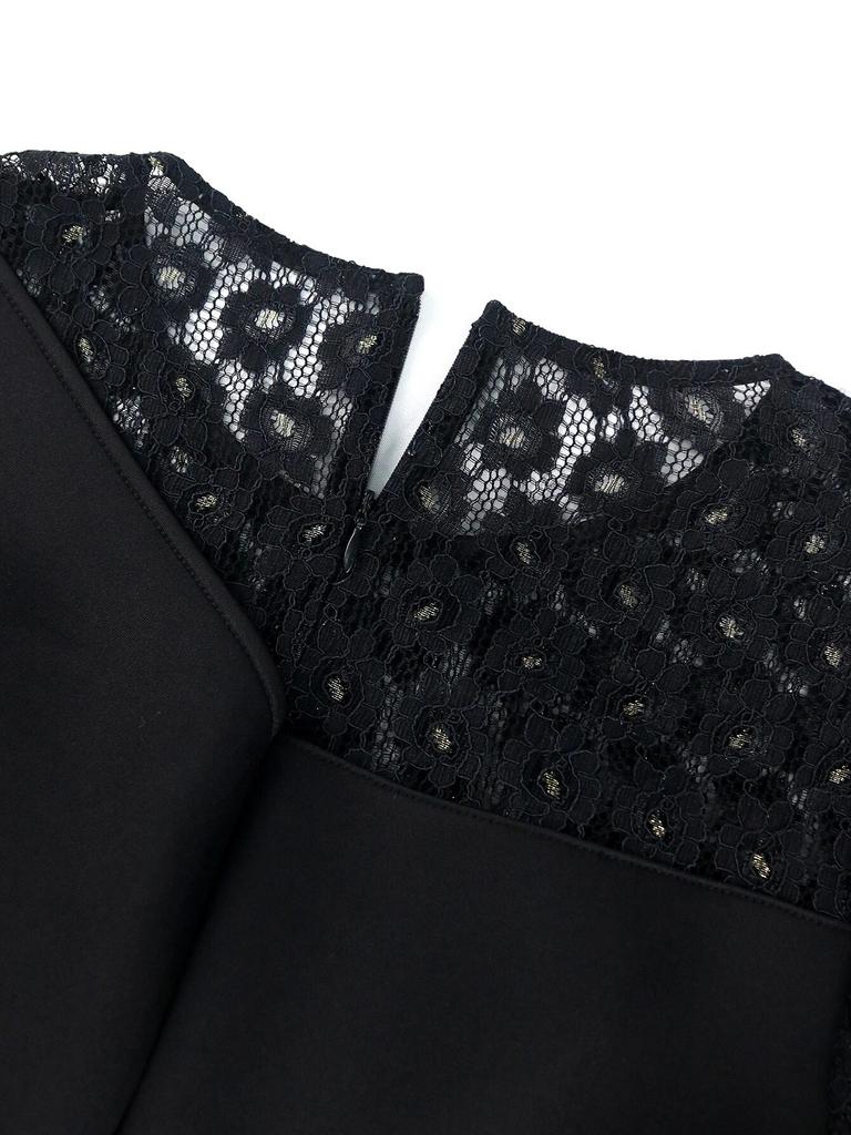 Черное платье трапециевидной формы с круглым вырезом, длинными кружевными рукавами и высокой талией, плиссированные до колена, вечерние бальные платья для коктейлей на день рождения