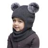 Pompom Baby Winter Hat Scarf One-piece Kids Knitted Beanie Warm Ears Neck Children Bonnet Infant Cap for Girls Boys 1-5Y