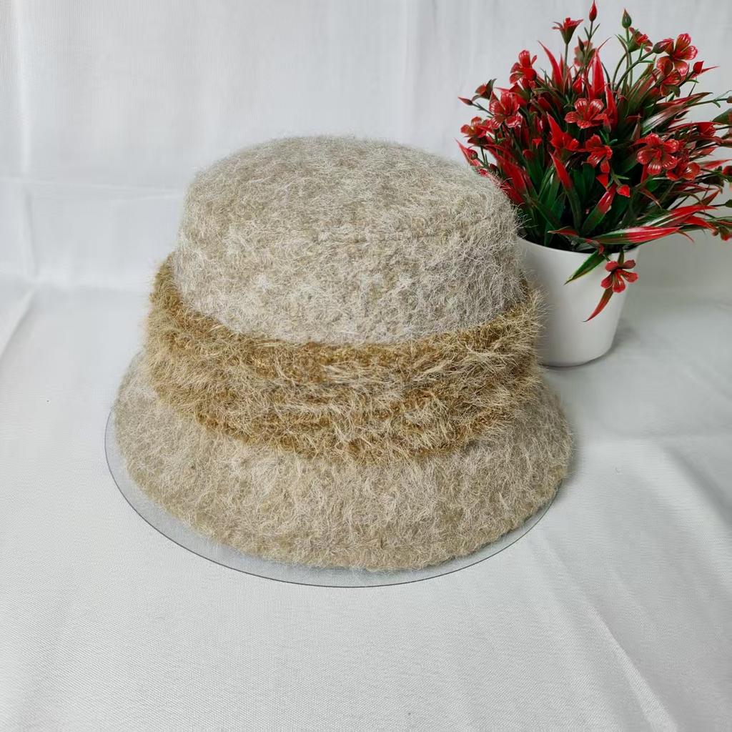 Needle bucket hat female tide autumn and winter solid color versatile sweet wool knitted warm bucket hat fashionable foreign style