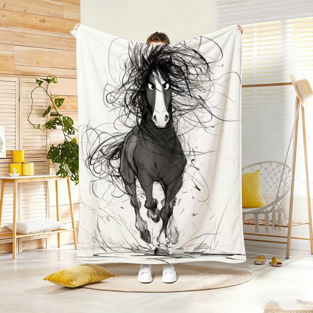 Drawings Dark Horse Throw Lightweight g Flannel Blanket Soft Skinfriendly for Summer Cooling