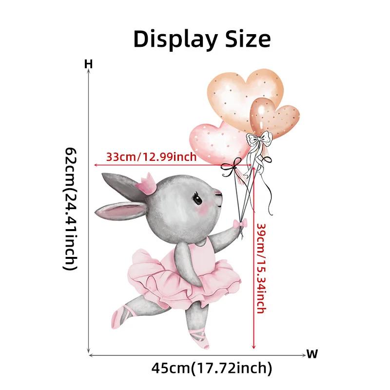 Милые наклейки на стену в виде кролика с воздушным шаром и сердечком для детских комнат, украшения для детской комнаты, настенные наклейки для спальни, обои с кроликом