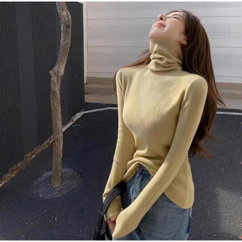 Осенне-зимний женский свитер, водолазка, нижняя рубашка с длинными рукавами, тонкая часть внутреннего плотного тонкого вязаного свитера